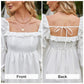 Exlura Women’s Bridal Shower Wedding Guest  Dress Square Neck Long Sleeve Ruffle Dress Backless Tie Back Swing Dress Mini Short Dresses