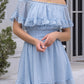 Mini Dress - Swiss Dot Ruffle Off the Shoulder Short Sleeve