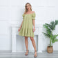Exlura Women’s Square Neck Puff Short Sleeve Dress Off Shoulder Tiered Ruffle A-Line Babydoll Mini Party Dress