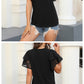 Round Neck Lace Ruffle Short Sleeve Loose Tops