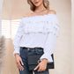 Byinns Women’s Off The Shoulder Layered Ruffle Tops Long Puff Sleeve Flowy Blouses Shirts Party Dressy Tops
