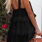 Summer Mini Beach Sundresses - Tiered Ruffle Sleeveless Tie Strap