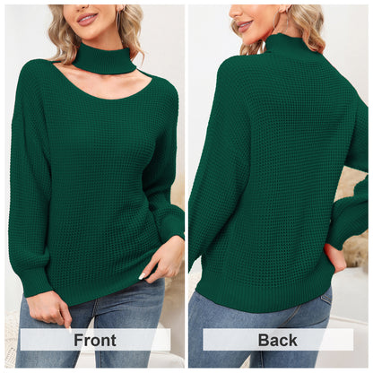 EXLURA Women’s Halter Chunky Pullover Sweater  Cut Out Long Puff Sleeve Knit Jumpers Tops Casual Trendy Tops
