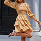 Square Neck Tie Back Bishop Sleeve Layered Flowy Swing Mini Dress