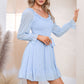 EXLURA Women’s Sweetheart Neckline Ruffle Flowy Dress Smocked Long Puff Sleeve Mini Dress Cottagecore Wedding Guest Dress