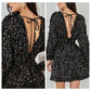 EXLURA Women’s V Neck Ruffle Floral Boho Mini Dress Backless Batwing Long Sleeve Dress Vintage Wedding Guest Dress