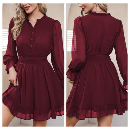 EXLURA Women's Wrap Bodycon Mini Dress Drawstring V Neck Long Lantern Sleeve Ruched Knit Sexy Bandage Cocktail Party Dresses