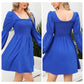 EXLURA Women’s Long Puff Sleeve Dress with Pockets Smocked Ruffle Square Neck Mini Dress Babydoll Vintage Cocktail Party Dress