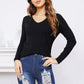 Exlura Women’s Lace Patchwork Pullover Sweater Backless V Neck Long Sleeve Knit Top Sexy Casual Trendy Jumpers