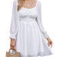 EXLURA Women’s Drawstring Mini Dress Sweetheart Neckline Smocked Flowy Dress Puff Long Sleeve Ruffle Cute Wedding Guest Dress