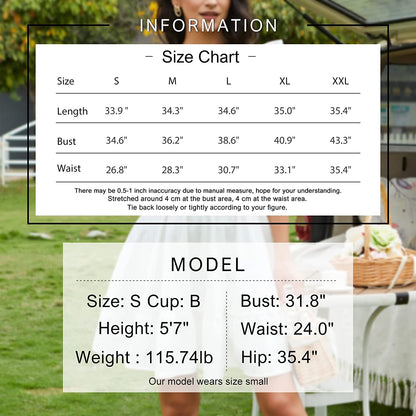 EXLURA Women's Square Neck Tie Back Ruffle Strappy Ruched Short Mini Dress Smocked Backless Tank Sleeveless Sundress Dress