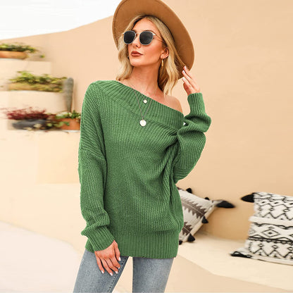 EXLURA Women's 024 New Off Shoulder Sweater Batwing Sleeve Loose Oversized Pullover Knit Jumper