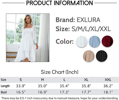 EXLURA Women's Tie Back Asymmetrical Hem Off Shoulder A-line Dresses Long Lantern Sleeve Ruffle Midi Dress