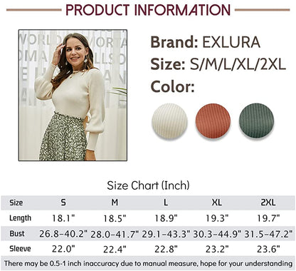 EXLURA Women's Lantern Sleeve Sweater Backless Round Neck Tie Back Knot Lightweight Tops