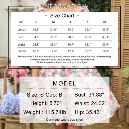 Exlura Women’s Off Shoulder Floral Ruffle Dress Sundress Tie Back Puff Sleeve Backless Square Neck Mini Summer Dress