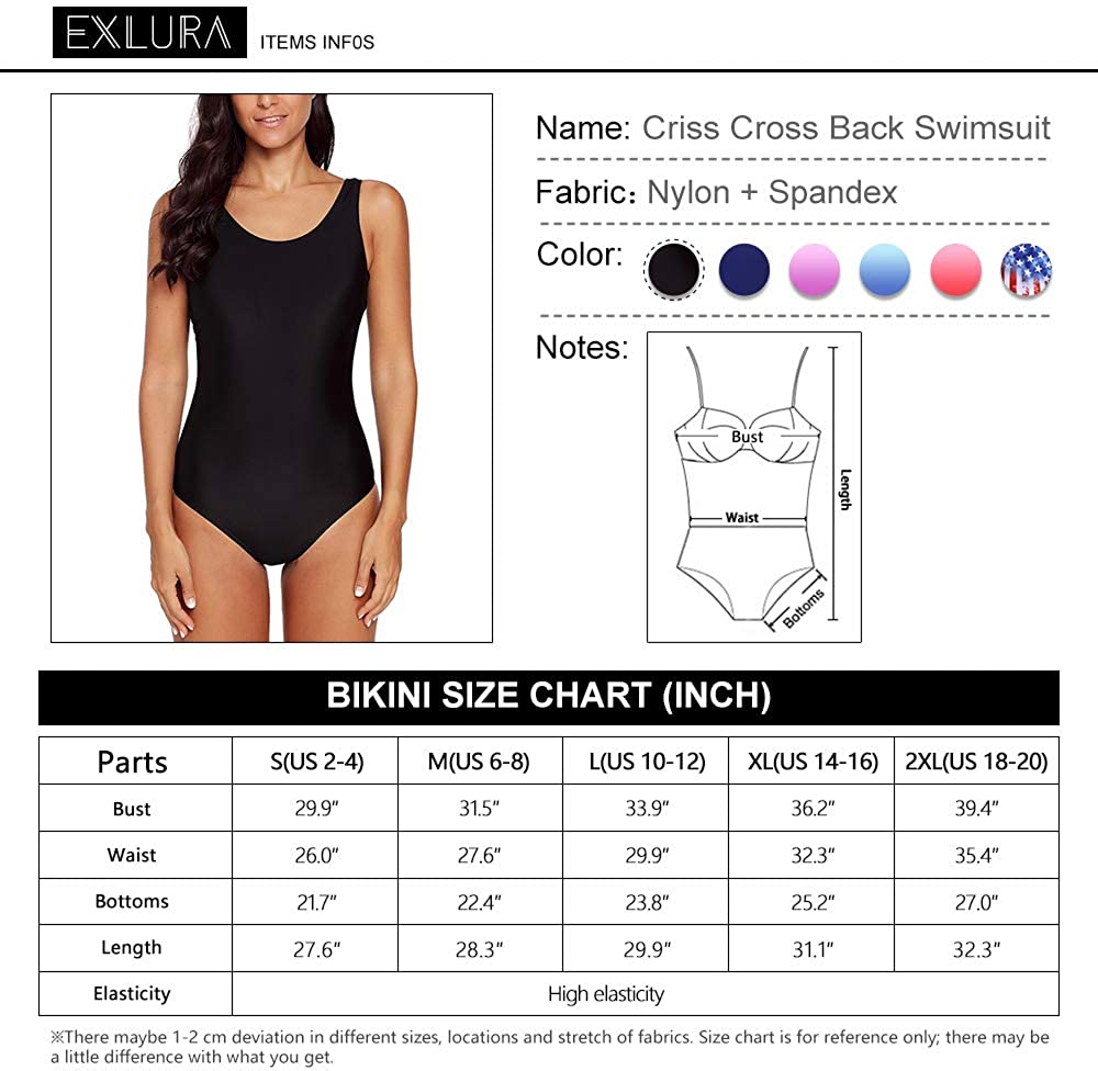 Exlura Women's Crisscross One Piece Swimsuit Athletic Training Swimwear Vintage Bathing Suit
