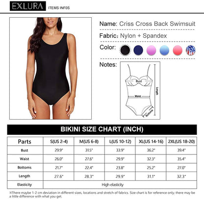 Exlura Women's Crisscross One Piece Swimsuit Athletic Training Swimwear Vintage Bathing Suit