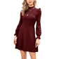 EXLURA Women’s Mock Neck Skater Pullover Sweater Dress Knit Fit and Flare Ruffle Long Puff Sleeve Dress Cocktail Party Swing Mini Dress