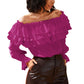 Byinns Women’s Off The Shoulder Layered Ruffle Tops Long Puff Sleeve Flowy Blouses Shirts Party Dressy Tops