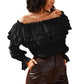 Byinns Women’s Off The Shoulder Layered Ruffle Tops Long Puff Sleeve Flowy Blouses Shirts Party Dressy Tops