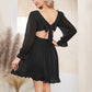 EXLURA Women’s Swiss Dot Flowy Mini Dress V Neck Long Puff Sleeve Tie Back Ruffle Dress Sexy Cottagecore Wedding Guest Dress
