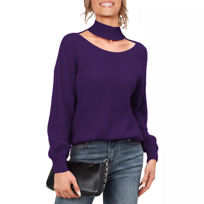 EXLURA Women’s Halter Chunky Pullover Sweater  Cut Out Long Puff Sleeve Knit Jumpers Tops Casual Trendy Tops