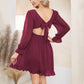 EXLURA Women’s Swiss Dot Flowy Mini Dress V Neck Long Puff Sleeve Tie Back Ruffle Dress Sexy Cottagecore Wedding Guest Dress