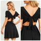 Exlura Women’s Short Sleeve Square Neck Skater Dress Backless Knit Tie Back High Waist Flowy Mini Dress
