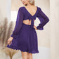 EXLURA Women’s Swiss Dot Flowy Mini Dress V Neck Long Puff Sleeve Tie Back Ruffle Dress Sexy Cottagecore Wedding Guest Dress