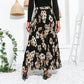 EXLURA Women's Floral Printed Chiffon Elastic High Waist Pleated Long Maxi Skirt