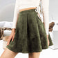Exlura Womens Faux Suede High Waist Pleated Short Skirt Elastic Button Front Skater Mini Skirt