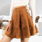 Exlura Womens Faux Suede High Waist Pleated Short Skirt Elastic Button Front Skater Mini Skirt 013