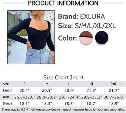 Exlura Women's Square Neck Ribbed Knitted Crop Sweater Long Sleeve Slim Fit Pullover Tops