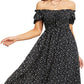 EXLURA Womens Square Neck Dress Puff Short Sleeve High Waist Smocked Ruffle Floral Sweetheart Neckline A-line Midi Dress