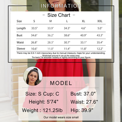 Exlura Women’s Round Neck Dress Backless Puff Short Sleeve Tie Back Ruffle Tiered Cut Out Mini Babydoll Dress