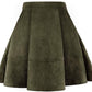 Exlura Womens Faux Suede High Waist Pleated Short Skirt Elastic Button Front Skater Mini Skirt 013