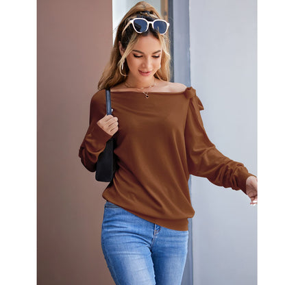 Tie Knot One Shoulder Blouse Batwing Sleeve Elegant Loose Fit Tops