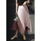 EXLURA Women's Asymmetrical Pleated Midi Skirt High Waist A-Line Flowy Skirt