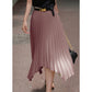 EXLURA Women's Asymmetrical Pleated Midi Skirt High Waist A-Line Flowy Skirt