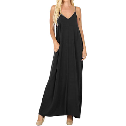 EXLURA Women's Tie Shoulder Scoop Neck Sleeveless Cami Split Maxi Dress T-Shirt Strappy Backless House Jersey Dress