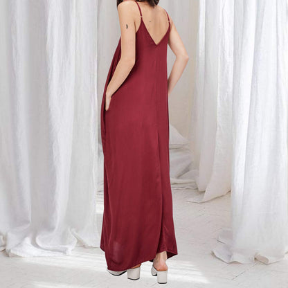 EXLURA Women's Tie Shoulder Scoop Neck Sleeveless Cami Split Maxi Dress T-Shirt Strappy Backless House Jersey Dress