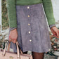 Exlura Womens Faux Suede High Waist Pleated Short Skirt Elastic Button Front Skater Mini Skirt