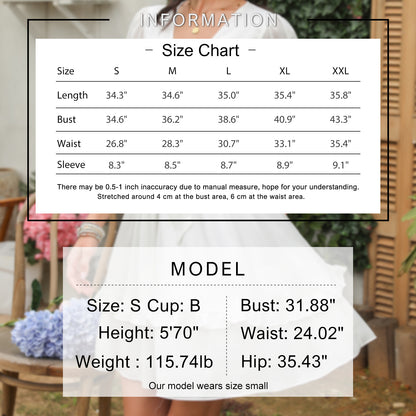 Exlura Women’s V Neck Summer Ruffle Dress Sundress Tiered Smocked Tie Front Short Puff Sleeve Swing Mini Dress