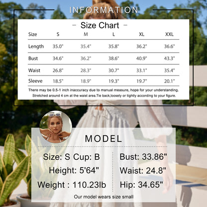 Exlura Women’s Puff 3/4 Sleeve V Neck Dress Ruffle High Waist Tie Back Backless Swiss Dot Keyhole Mini Dress
