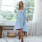 EXLURA Women's Tie Back Asymmetrical Hem Off Shoulder A-line Dresses Long Lantern Sleeve Ruffle Midi Dress
