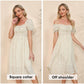 EXLURA Womens Square Neck Dress Puff Short Sleeve High Waist Smocked Ruffle Floral Sweetheart Neckline A-line Midi Dress