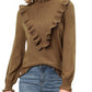 EXLURA Women's Ruffle Chunky Pullover Sweater Mock Turtleneck Long Puff Sleeve Jumpers Casual Trendy Tops