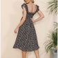 EXLURA Women's Sleeveless Dress Square Neck Floral Print High Waist A-line Ruffle Smocked Backless Midi Dress