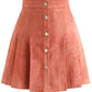 Exlura Womens Faux Suede High Waist Pleated Short Skirt Elastic Button Front Skater Mini Skirt