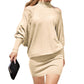 EXLURA Women's Cold Shoulder Knit Dress Mock Neck Batwing Sleeve Elegant Stretchy Mini Sweater Dress